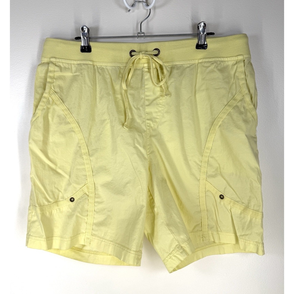XCVI Women's Cotton Stretch Cargo Shorts Medium Yellow Drawstring Pull On Casual